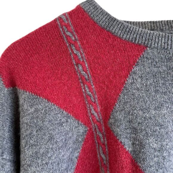 Pringle of Scotland Vintage Men's Grey and Red Wool Crewneck Sweater Size XL - Picture 5 of 10